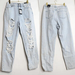 NWT Missguided RIOT Distressed Light Wash Straight Leg High Waist Jeans - 10 US